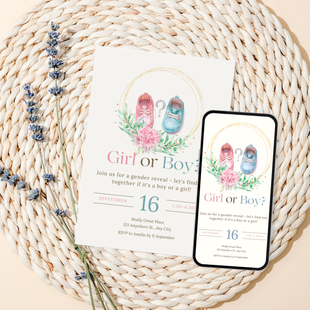 _Invite Girl or Boy Pink and blue shoe